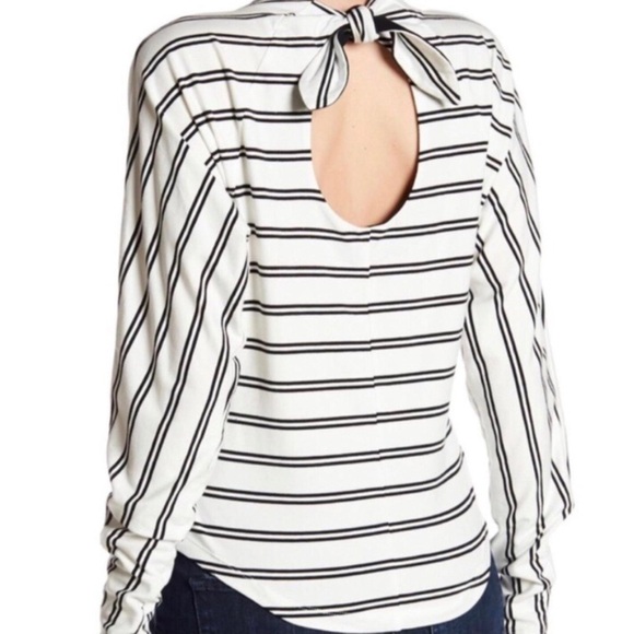 Free People Large Ardmore Mock‎ Neck Striped Long Sleeve Tee Top Nautical Preppy - Picture 1 of 11